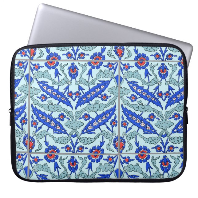 Turks Turkooise Border Tile Pattern 15-inch laptop Sleeve (Voorkant)