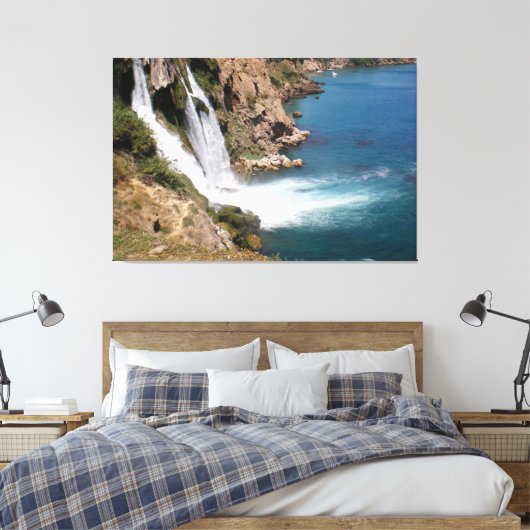 Turks waterval met mediterraan zee canvas afdruk (Insitu (Slaapkamer))
