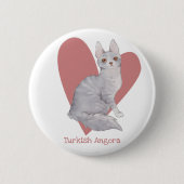 Turks Waterverf van Angora Cat Kat Roze hart Ronde Button 5,7 Cm (Voorkant)