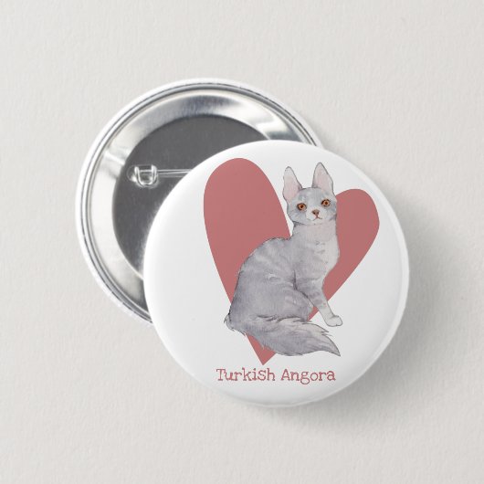 Turks Waterverf van Angora Cat Kat Roze hart Ronde Button 5,7 Cm (Voorkant /achterkant)