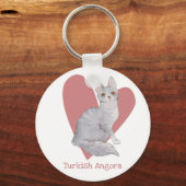 Turks Waterverf van Angora Cat Kat Roze hart Sleutelhanger (Voorkant)