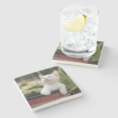 Turks White Kitten Stenen Onderzetter (Zijkant)