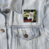 Turks White Kitten Vierkante Button 5,1 Cm (In situ)