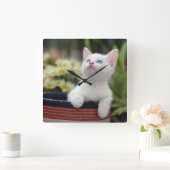 Turks White Kitten Vierkante Klok (Huis)