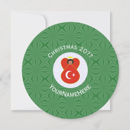 Turkse Angel Flag Kerstmis Personaliseren Ronde Kaart (Voorkant)
