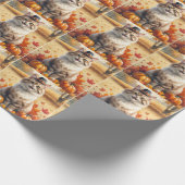 Turkse Angora Cat Autumn verlaat Thanksgiving kuns Cadeaupapier (Hoek)