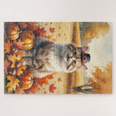 Turkse Angora Cat Autumn verlaat Thanksgiving kuns Legpuzzel (Horizontaal)