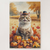 Turkse Angora Cat Autumn verlaat Thanksgiving kuns Legpuzzel (Verticaal)