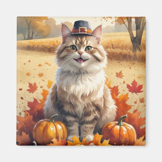 Turkse Angora Cat Autumn verlaat Thanksgiving kuns Magneet (Voorkant)