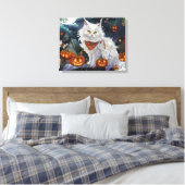 Turkse Angora Kat Halloween Griezelen Canvas Afdruk (Insitu (Slaapkamer))