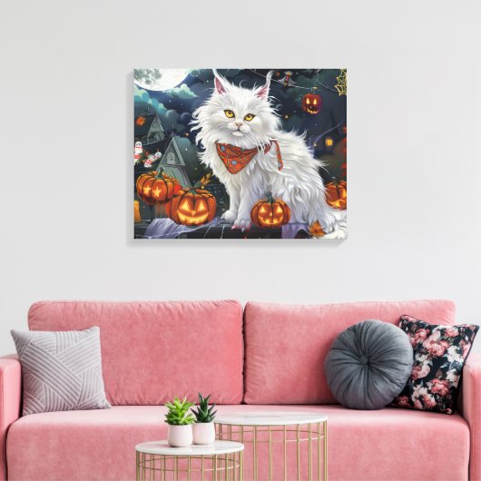 Turkse Angora Kat Halloween Griezelen Canvas Afdruk (Insitu (Woonkamer))