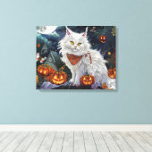Turkse Angora Kat Halloween Griezelen Canvas Afdruk (Insitu (Houten vloer))