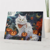 Turkse Angora Kat Halloween Griezelen Kaart (Voorkant)