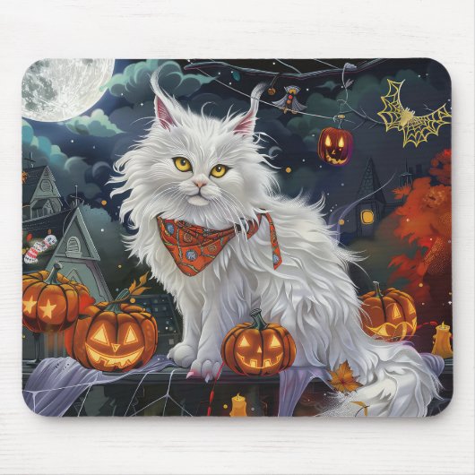 Turkse Angora Kat Halloween Griezelen Muismat (Voorkant)