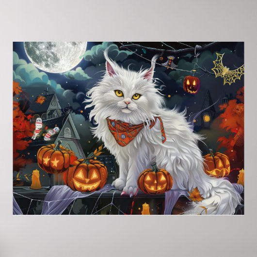 Turkse Angora Kat Halloween Griezelen Poster (Voorkant)