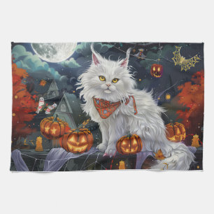 Turkse Angora Kat Halloween Griezelen Theedoek