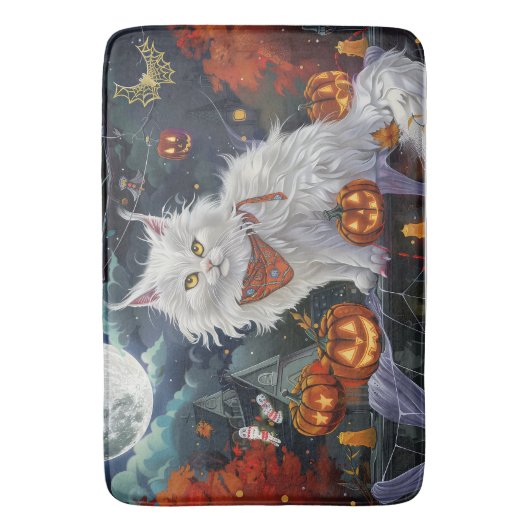 Turkse Angora kat Halloween Spooky Badmat (Voorkant Verticaal)