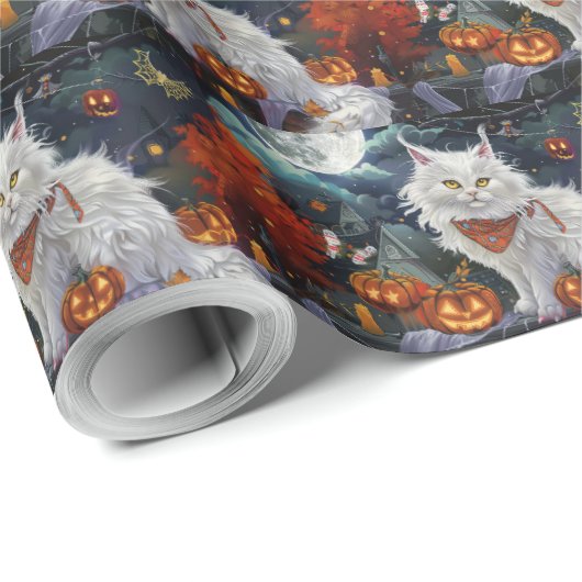 Turkse Angora kat Halloween Spooky Cadeaupapier (Rol Hoek)
