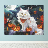 Turkse Angora kat Halloween Spooky Canvas Afdruk (Insitu (Houten vloer))