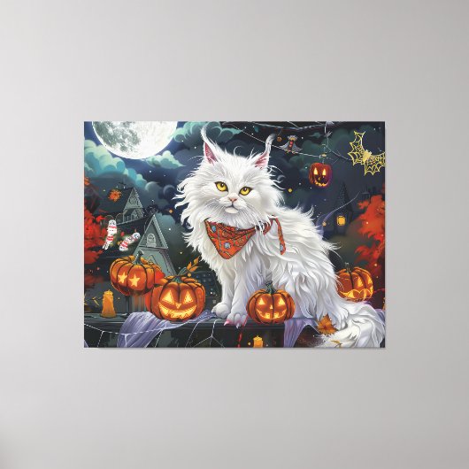 Turkse Angora kat Halloween Spooky Canvas Afdruk (Voorkant)