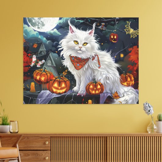 Turkse Angora kat Halloween Spooky Canvas Afdruk (Insitu (Woonkamer))