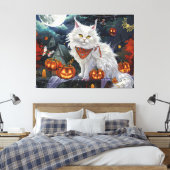 Turkse Angora kat Halloween Spooky Canvas Afdruk (Insitu (Slaapkamer))