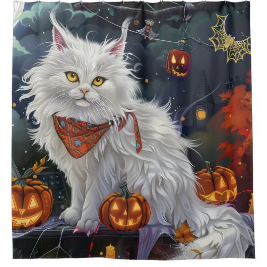 Turkse Angora kat Halloween Spooky Douchegordijn (Voorkant)