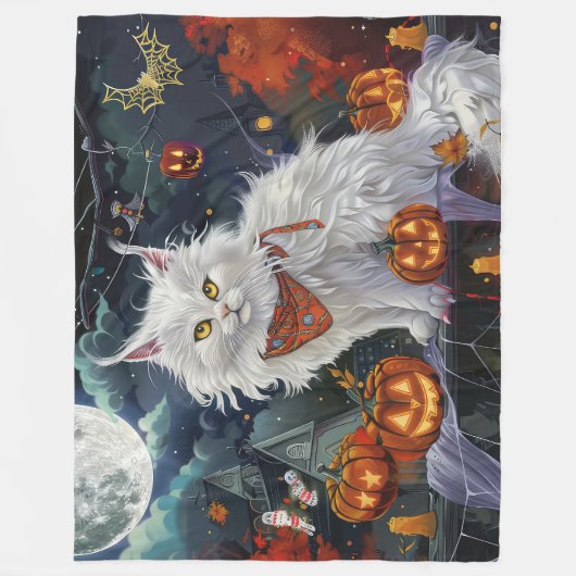 Turkse Angora kat Halloween Spooky Fleece Deken (Voorkant)