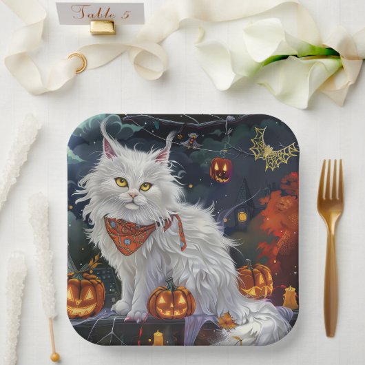 Turkse Angora kat Halloween Spooky Papieren Bordje (Huwelijk)