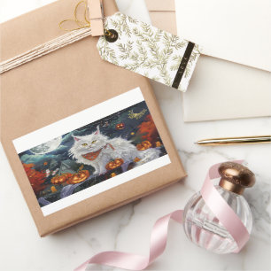 Turkse Angora kat Halloween Spooky Rechthoekige Sticker