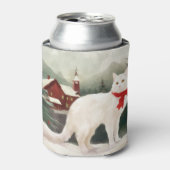 Turkse Angora Kat in Sneeuw Kerstmis Blikjeskoeler (Blikje Voorkant)