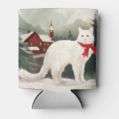 Turkse Angora Kat in Sneeuw Kerstmis Blikjeskoeler (Voorkant)