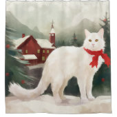 Turkse Angora Kat in Sneeuw Kerstmis Douchegordijn (Voorkant)