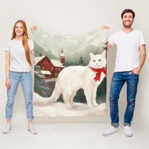 Turkse Angora Kat in Sneeuw Kerstmis Fleece Deken