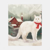 Turkse Angora Kat in Sneeuw Kerstmis Fleece Deken (Voorkant)