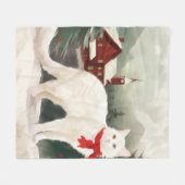 Turkse Angora Kat in Sneeuw Kerstmis Fleece Deken (Voorkant (Horizontaal))