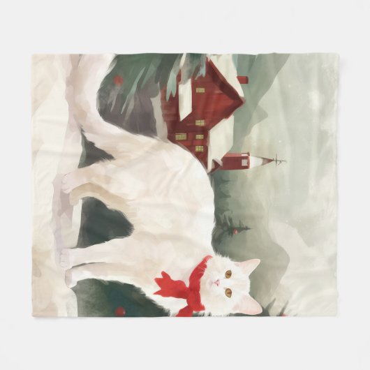 Turkse Angora Kat in Sneeuw Kerstmis Fleece Deken (Voorkant (Horizontaal))