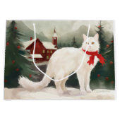 Turkse Angora Kat in Sneeuw Kerstmis Groot Cadeauzakje (Voorkant)