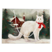 Turkse Angora Kat in Sneeuw Kerstmis Groot Cadeauzakje (Achterkant)