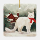 Turkse Angora Kat in Sneeuw Kerstmis Keramisch Ornament (Achterkant)