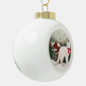 Turkse Angora Kat in Sneeuw Kerstmis Keramische Bal Ornament (Links)