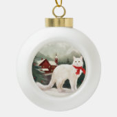 Turkse Angora Kat in Sneeuw Kerstmis Keramische Bal Ornament (Voorkant)