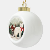 Turkse Angora Kat in Sneeuw Kerstmis Keramische Bal Ornament (Rechts)