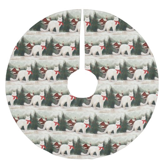 Turkse Angora Kat in Sneeuw Kerstmis Kerstboom Rok (Voorkant)