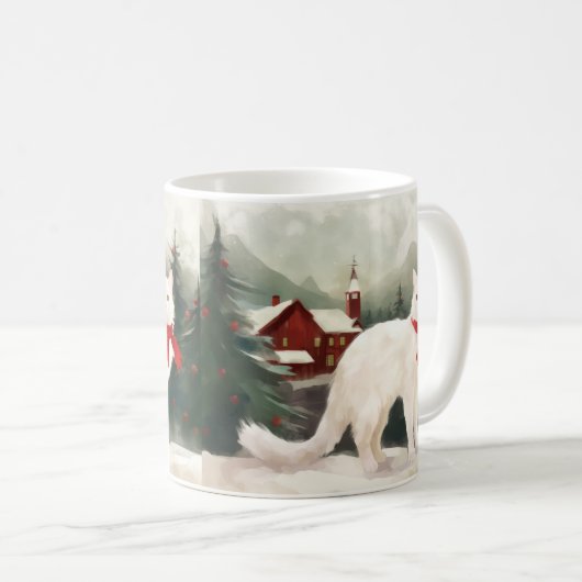 Turkse Angora Kat in Sneeuw Kerstmis Koffiemok (Voorkant rechts)