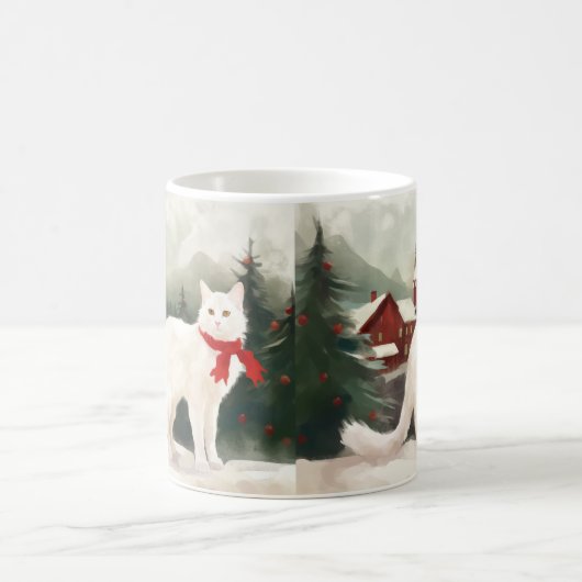 Turkse Angora Kat in Sneeuw Kerstmis Koffiemok (Center)