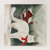 Turkse Angora Kat in Sneeuw Kerstmis Legpuzzel (Horizontaal)