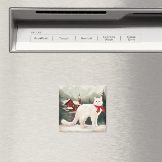 Turkse Angora Kat in Sneeuw Kerstmis Magneet (Insitu (Vaatwasser))