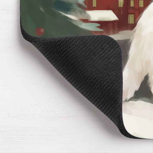 Turkse Angora Kat in Sneeuw Kerstmis Muismat (Hoek)