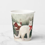 Turkse Angora Kat in Sneeuw Kerstmis Papieren Bekers (Achterkant)